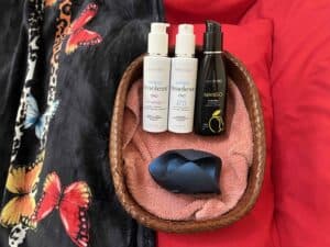 Basket of products designed to help with senior sex positions.