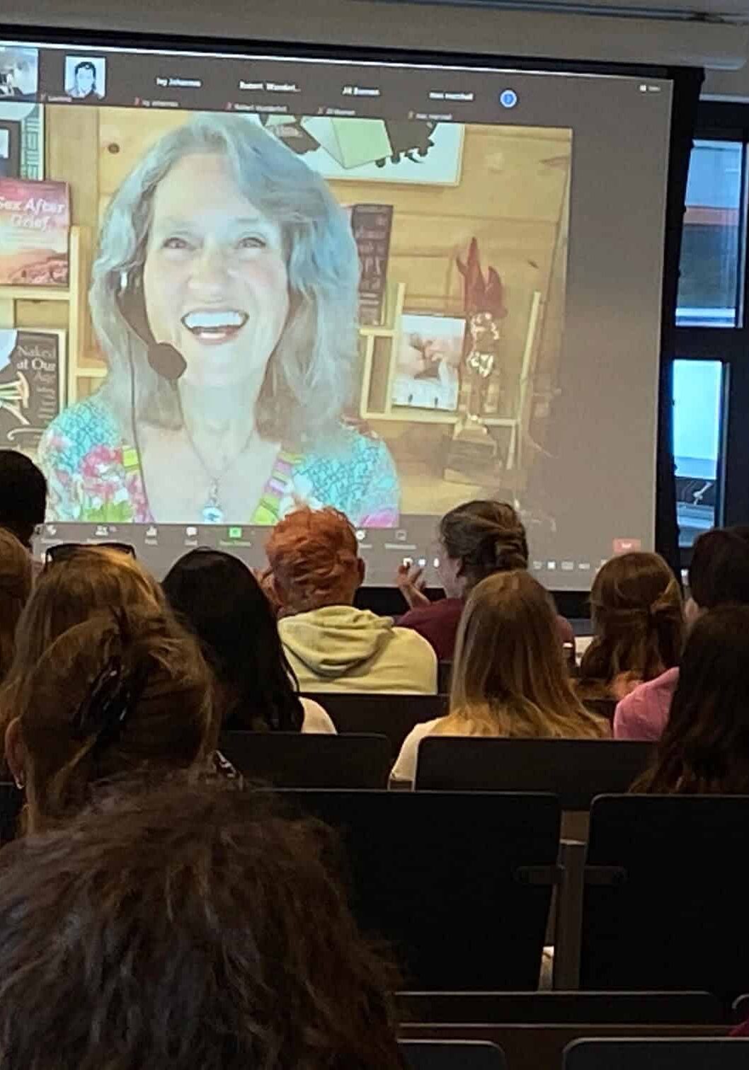 Joan Price on a virtual speaking engagement in Nijmegen, Netherlands